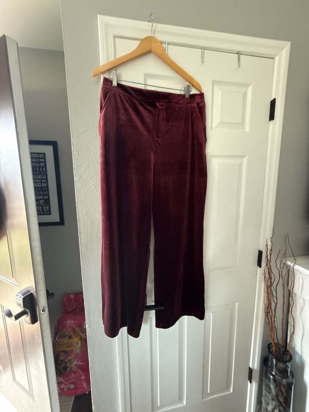 BlankNYC Velvet Wide Leg Pants Size L Wine Red Pull-On 30" Inseam